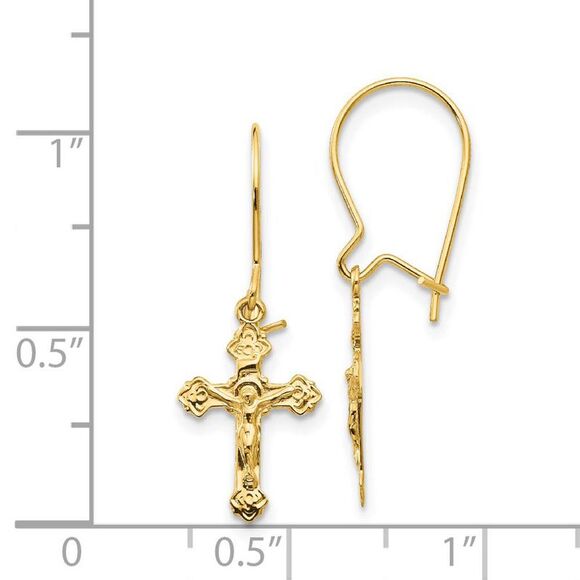Polished Crucifix Dangle Earrings in 14k Yellow Gold